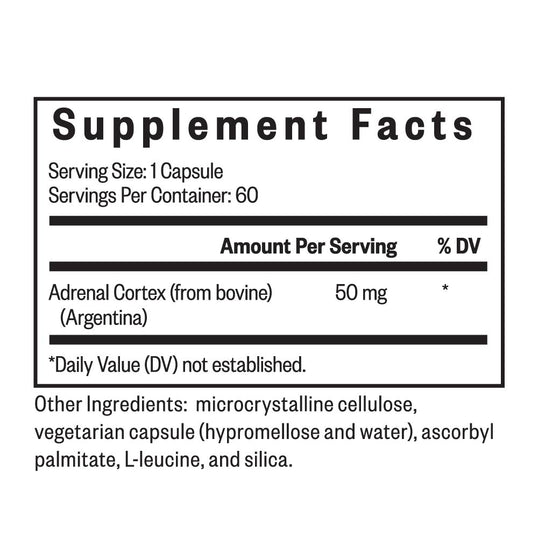 Nutrition Facts of the Adrenal Cortex Supplement
