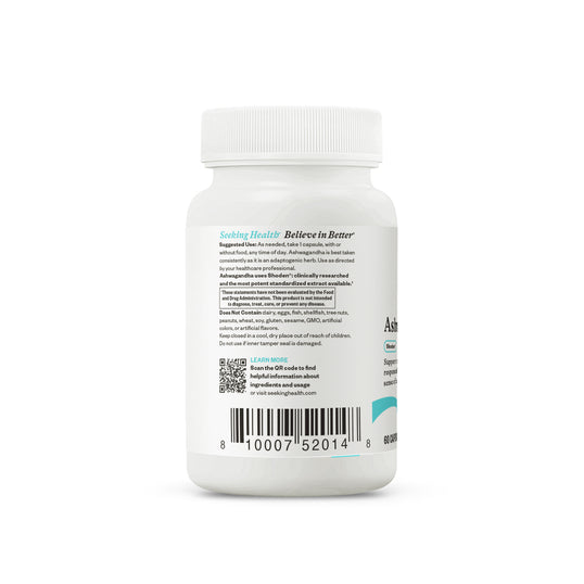 White supplement bottle with label on a white background