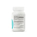 A white plastic bottle of dietary supplements shown from the back, displaying the Supplement Facts label with a black text grid and a small teal graphic accent on the left side.