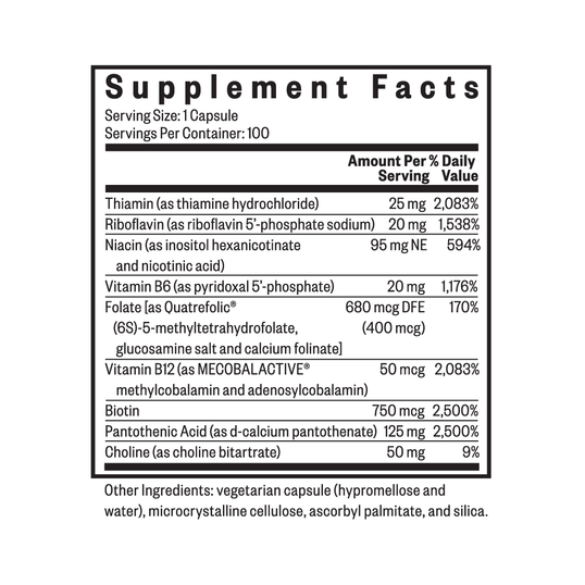 Nutrition facts of B Complex Plus.