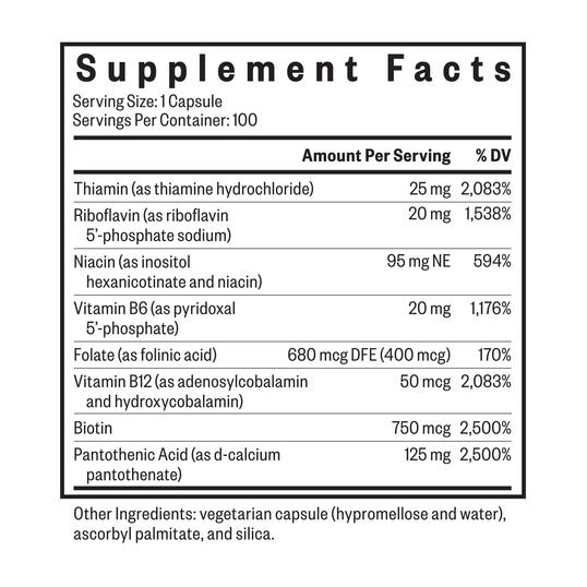Supplement facts label with detailed nutritional information on a white background