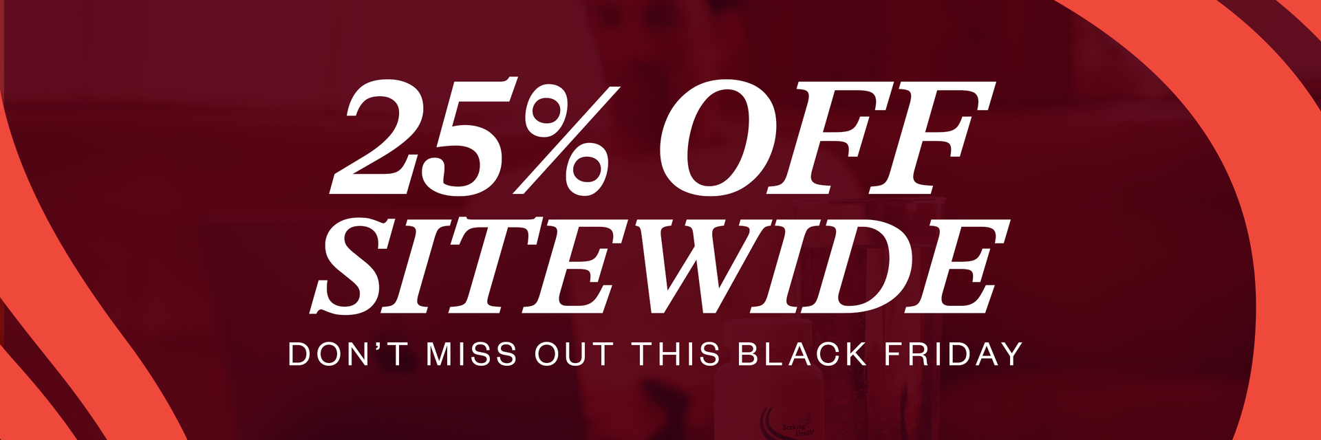 Promotional banner with '25% OFF SITEWIDE' text on a red background