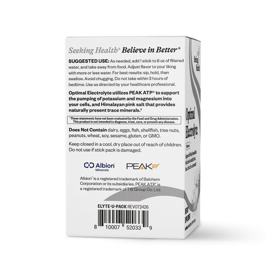 Optimal Electrolyte - Unflavored stick pack side of box