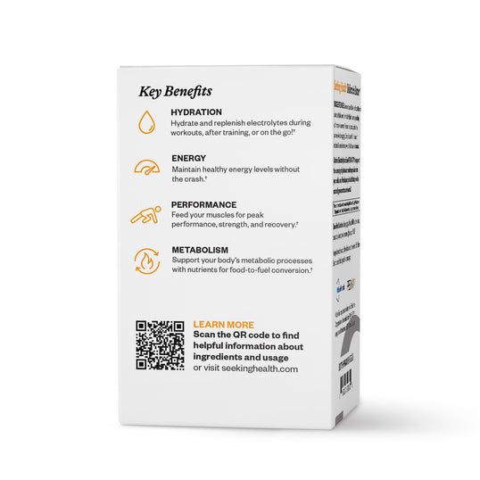 Product packaging with key benefits listed on a white background