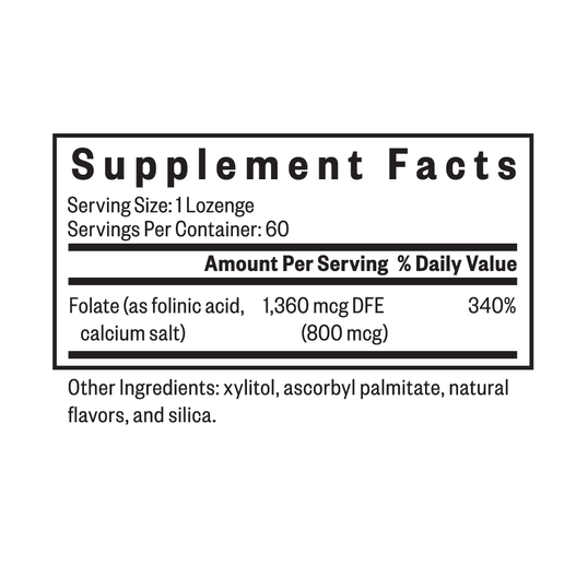 Supplement facts label for a lozenge product on a white background
