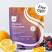 Optimal Electrolyte sample pack with fruits on a white background