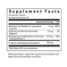 Supplement facts label with nutritional information on a white background