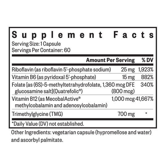 Supplement facts label with detailed nutritional information on a white background