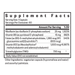 Supplement facts label with detailed nutritional information on a white background