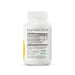 A white plastic bottle of supplement powder shown from the back, featuring a white cap and a detailed black supplement facts label with green and blue brand logos.