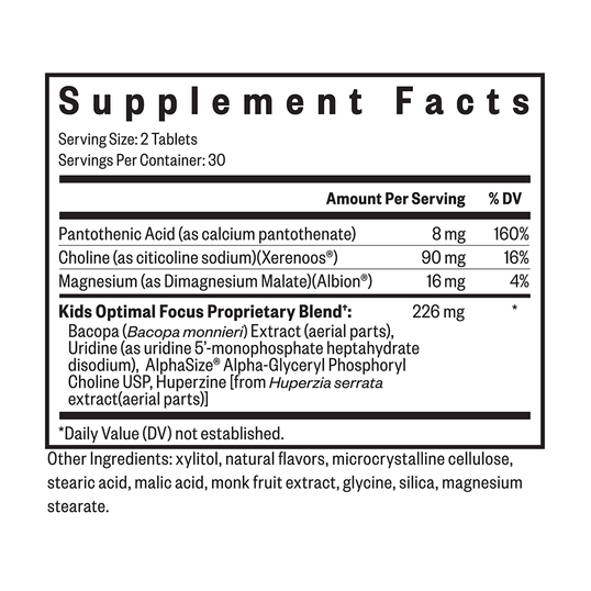 Kids Optimal Focus, Nutritional Fact