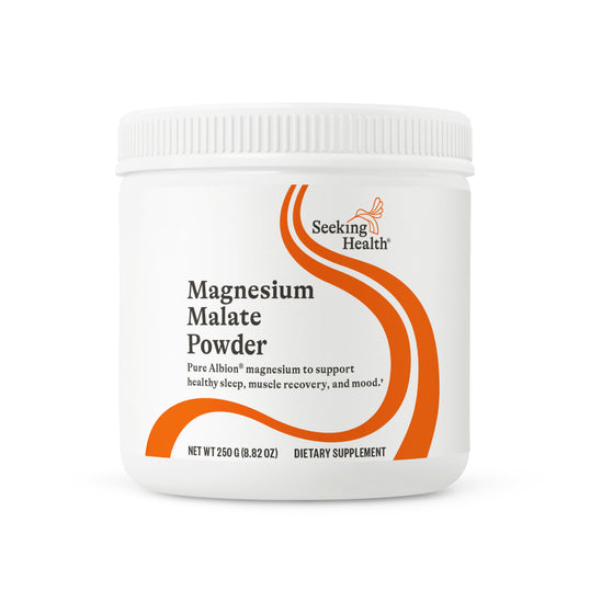 Container of Seeking Health Magnesium Malate Powder on a white background