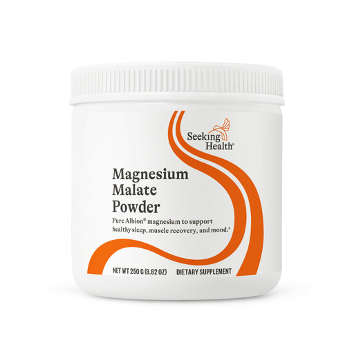 Container of Seeking Health Magnesium Malate Powder on a white background