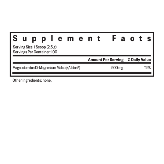 Supplement facts label with magnesium content on a white background