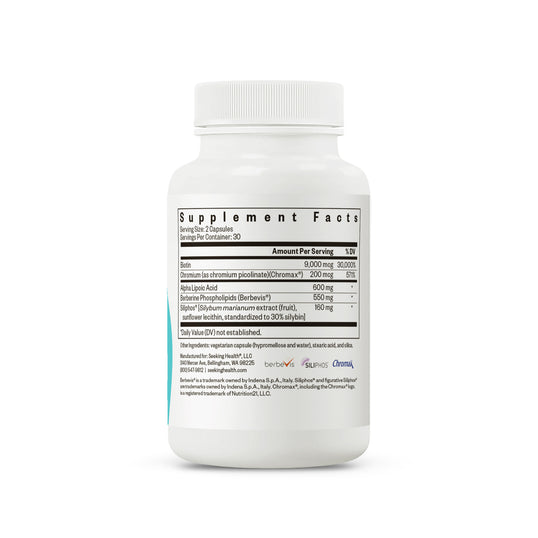 A white plastic bottle of dietary supplements shown from the back, displaying the Supplement Facts label on a clean white background.