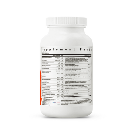 Supplement bottle with label on a white background