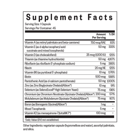 Multivitamin one sensitive supplement  facts panel of bottle 