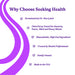 A promotional graphic with the heading 'Why Choose Seeking Health' in purple text on a white background, with a large purple abstract swoosh on the left and a bulleted list of claims including 'Formulated by Dr. Ben Lynch,' 'Third Party Tested For Bacteria, Yeasts, Mold and Heavy Metals,' 'Bioavailable, High End Ingredients,' 'Trusted by Health Professionals,' 'Family Owned,' and 'Made in the USA.