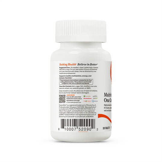 Multivitamin bottle with label on a white background