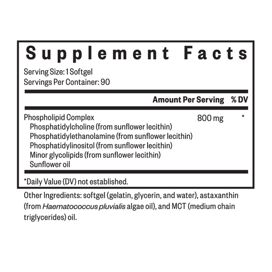 Supplement facts label with detailed nutritional information on a white background