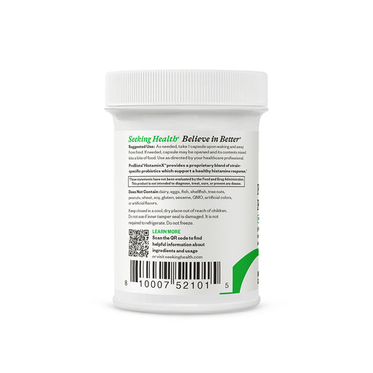 Seeking Health supplement container with label and barcode on a white background