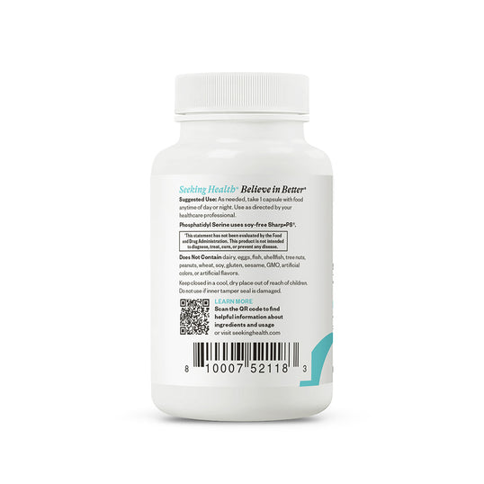 Bottle label with text and a QR code on a white background