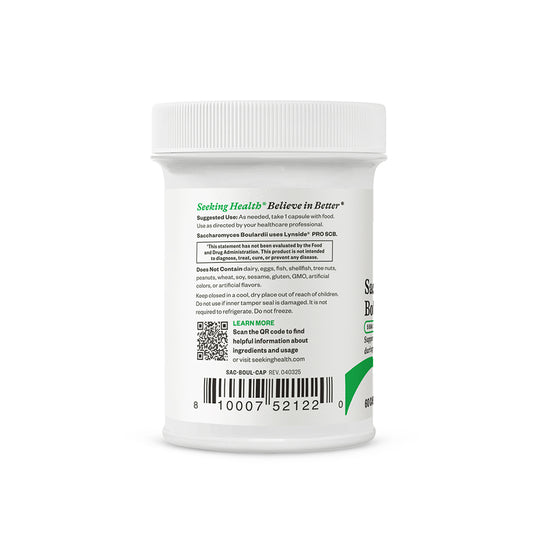 Back label of a supplement container with text and a barcode on a white background