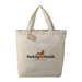Beige tote bag with 'Seeking Health' logo on a white background