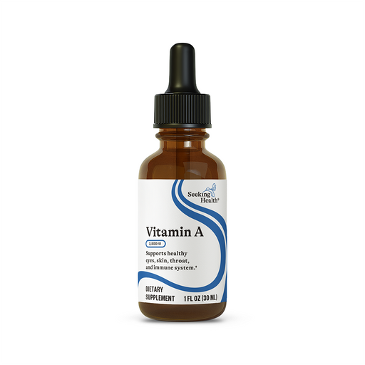Vitamin A dropper bottle with a white label on a white background