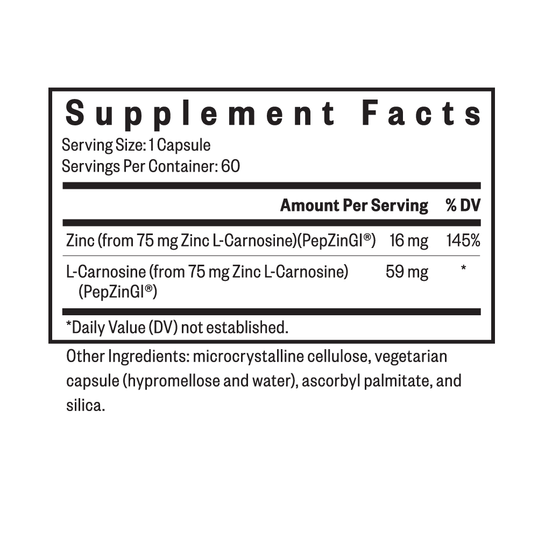 Supplement facts label for a capsule with detailed nutritional information.
