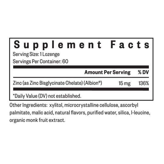 Nutritional Facts of High Quality Zinc Lozenge by Seeking Health®