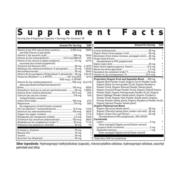Optimal Multivitamin Supplement Facts